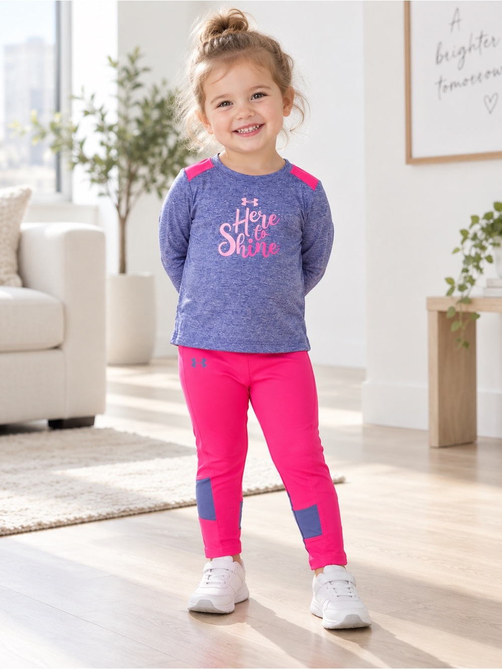 Under Armour Girls' Purple Heather & Hot Pink Active Top and Leggings